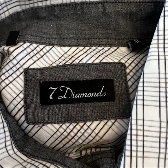 7 Diamonds White Blue Brown Short Sleeve Button Up Shirt O-11 - Picture 7 of 13